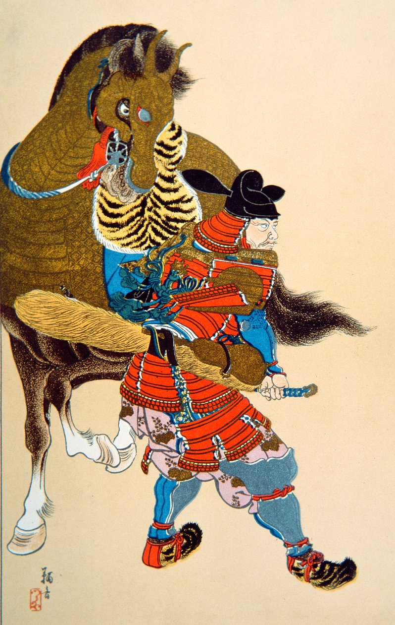 Toyotomi Hideyoshi (colour litho) بواسطة المدرسة اليابانية
