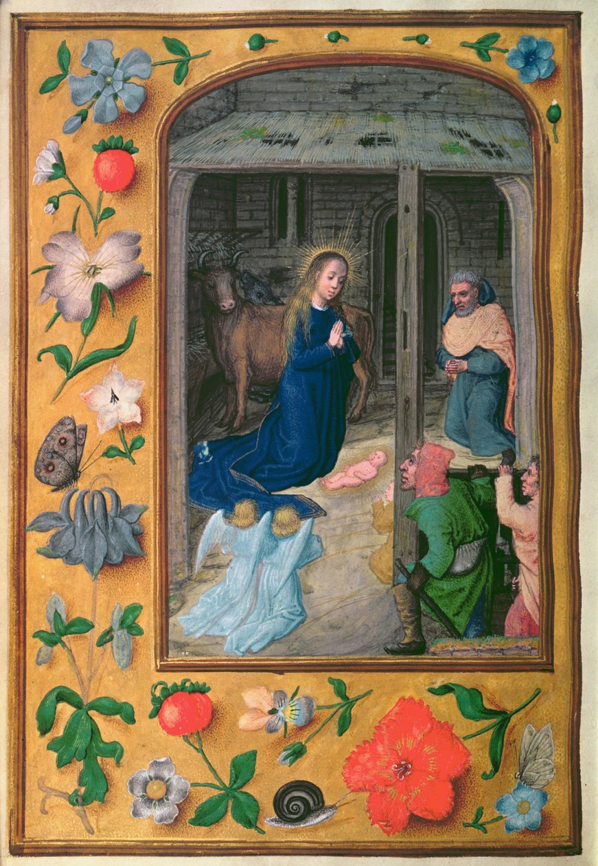 أضف 35314 f.25v الميلاد ، من كتاب الصلوات ، بروج ، حوالي 1510-20 (ورق رقي) بواسطة مدرسة هولندا
