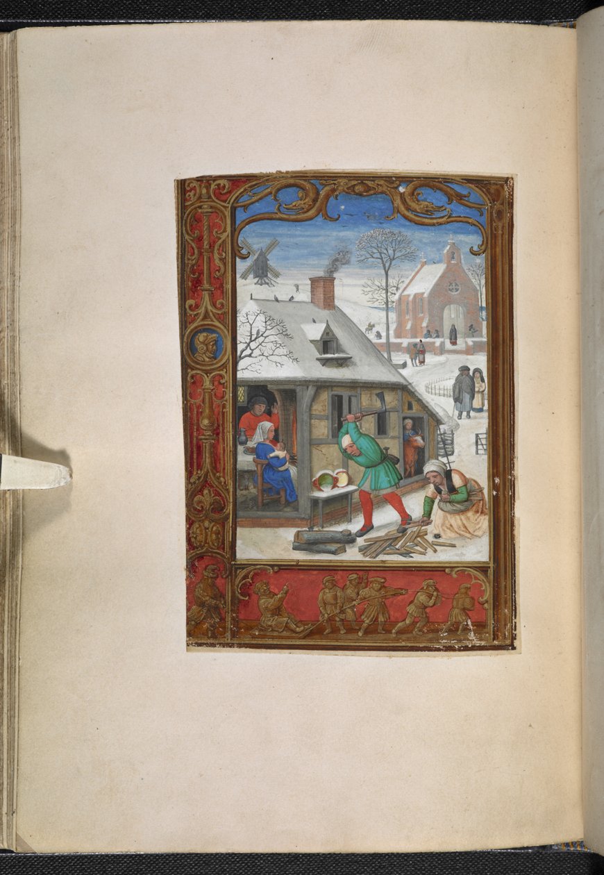 أضف MS 24098 f.18v صفحة التقويم لشهر يناير ، كتاب الساعات ، استخدام روما ("كتاب الجولف") حوالي 1540 (ورق) بواسطة مدرسة هولندا