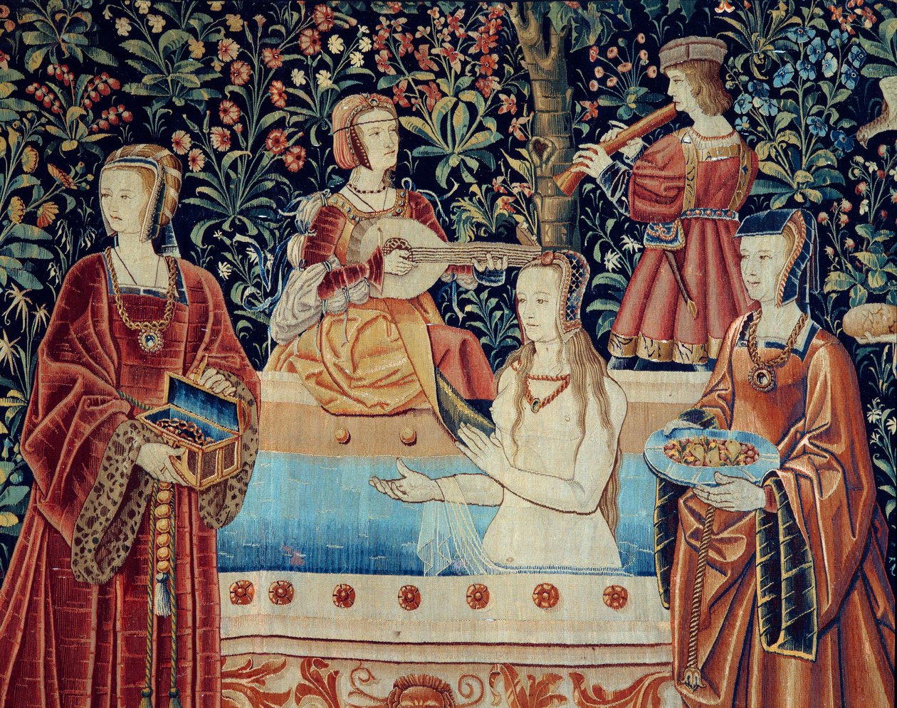 ستارة حياة الربوبية: الحمام. التفاصيل. نسيج من الصوف والحرير صنع حوالي عام 1520 في هولندا. الشمس 2.8x2.6 م باريس ، المتحف الوطني للعصور الوسطى ، تيرمس دي كلوني بواسطة مدرسة هولندا