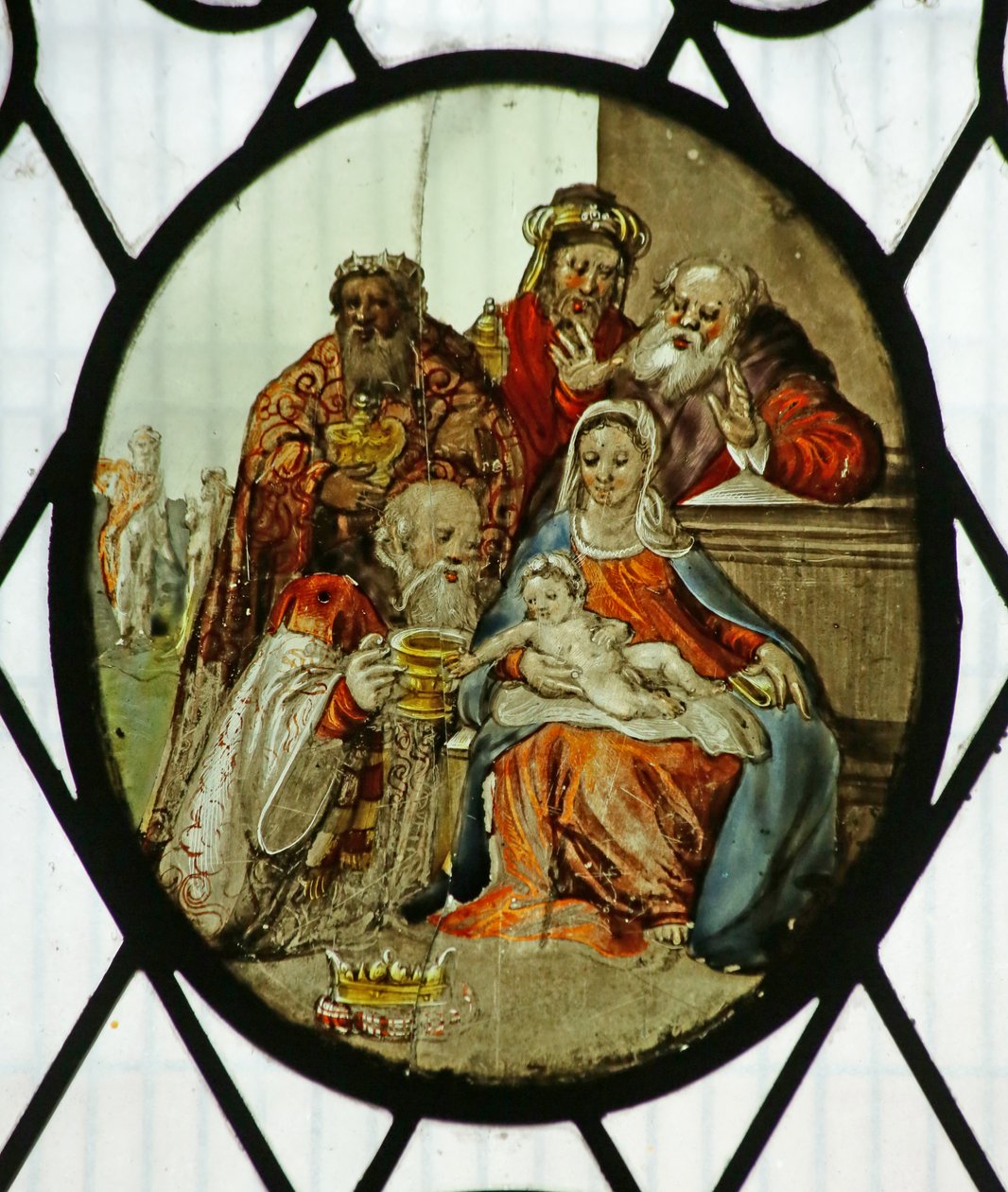 Roundel: The Adoration of the Magi (stained glass) بواسطة مدرسة هولندا