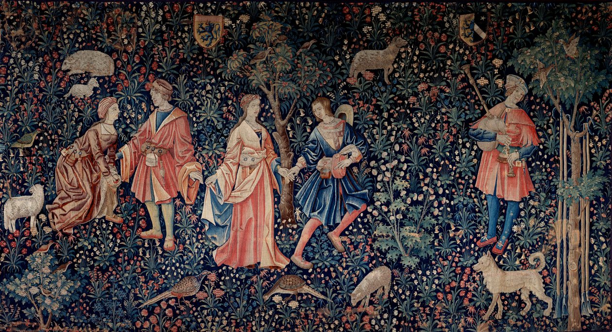 ستارة Lordship Life: مشهد جالانت. نسيج من الصوف والحرير صنع حوالي عام 1520 في هولندا. شمس 2.6x3.7 م باريس ، المتحف الوطني للعصور الوسطى ، ثيرميس دي كلوني بواسطة مدرسة هولندا