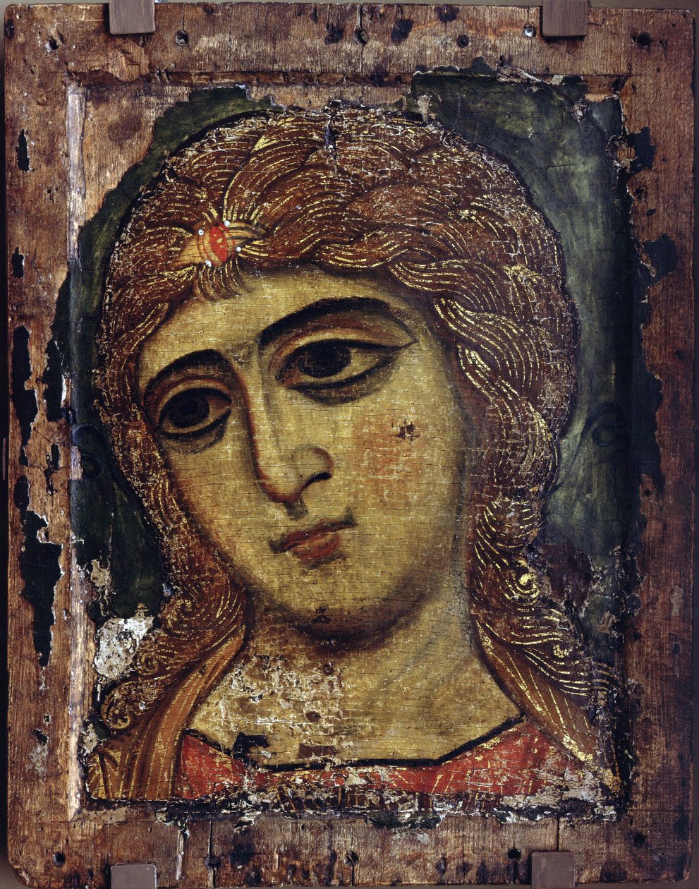 Archange Gabriel - The Archangel Gabriel (الملاك ذو الشعر الذهبي) - أيقونة روسية - حوالي 1200 - تمبرا على لوحة - 49x38،5 - متحف الدولة الروسي ، سانت بطرسبرغ بواسطة المدرسة الروسية