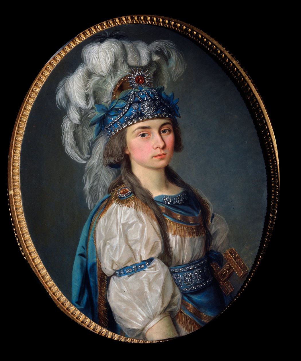 الممثلة والمغنية براسكوفيا زيمشوغوفا (1768-1803) ، بدور إليان ، لأوبرا أندريه إرنست موديست (أندريه-إرنست-موديست) جريتري (1741-1813) ، "Les Mariages samnites". لوحة لسيد روسي ، زيت على قماش ، نهاية عام 1780. فن التصوير الروسي بواسطة المدرسة الروسية