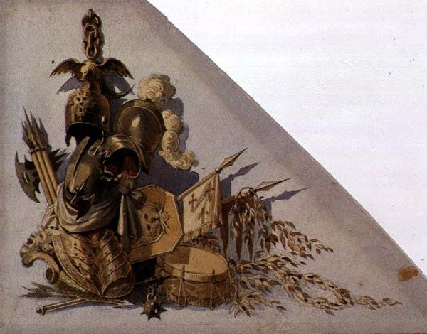 جوائز الأسلحة الكلاسيكية الجديدة: أوروبا ، حوالي عام 1825 (ألوان مائية على ورق) بواسطة المدرسة الروسية