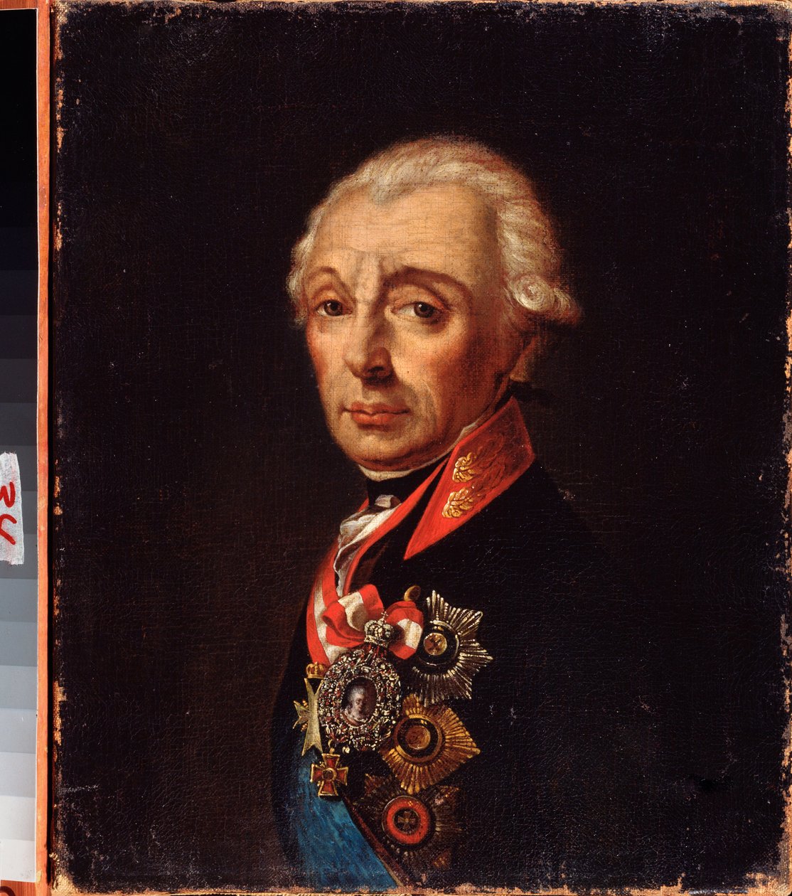 صورة للمارشال جنراليسيمو الأمير ألكسندر سوفوروف (1729-1800). لوحة لسيد روسي ، زيت على قماش ، أواخر القرن الثامن عشر. متحف الشرق الأقصى للفنون ، خاباروفسك (روسيا). بواسطة المدرسة الروسية