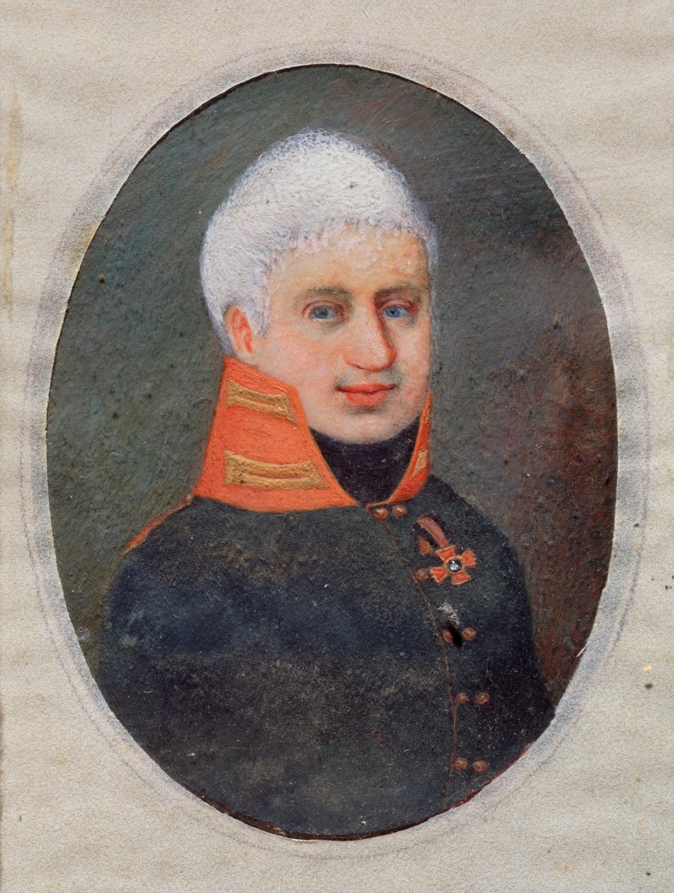 صورة للشاعر أنطون أ. ديلفج (ديلويج) (1798-1831). (بالزي العسكري). عمل لرسام روسي ، ألوان مائية وغواش على القرن ، حوالي عام 1800. الفن الروسي في القرن التاسع عشر. متحف الدولة للفنون ، تولا (روسيا). بواسطة المدرسة الروسية