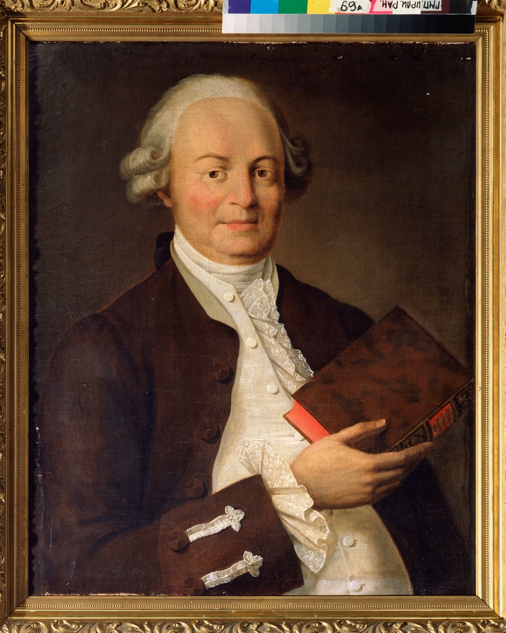 صورة للشاعر فاسيلي ك.تريدياكوفسكي (فاسيلي تريدياكوفسكي) (1703-1769). لوحة لسيد روسي ، زيت على قماش ، أواخر القرن الثامن عشر. أرشيف الدولة الروسية للأدب والفن ، موسكو. بواسطة المدرسة الروسية