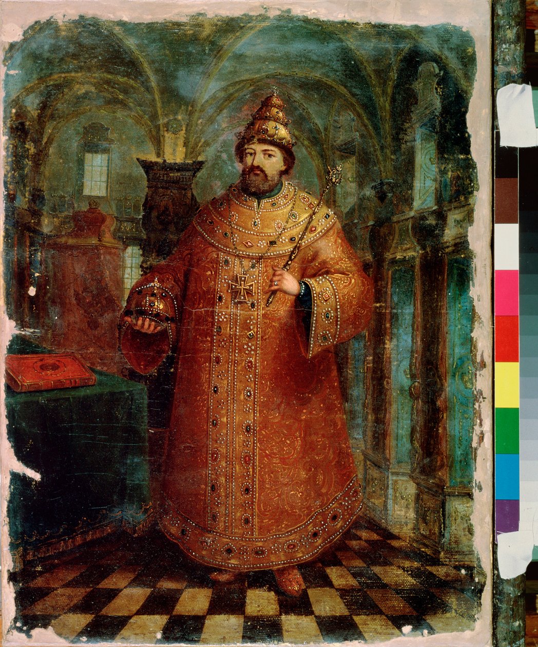 صورة للقيصر ميخائيل الأول ملك روسيا (1596-1645). لوحة لسيد روسي ، زيت على قماش ، أواخر القرن السابع عشر. الفن الروسي التقليدي القديم. متحف الدولة الروسية ، سانت بطرسبرغ. بواسطة المدرسة الروسية