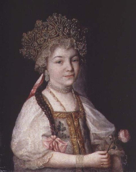 صورة ألكسندرا بافلوفنا بالزي الوطني الروسي ، حوالي عام 1790 (زيت على قماش) بواسطة المدرسة الروسية