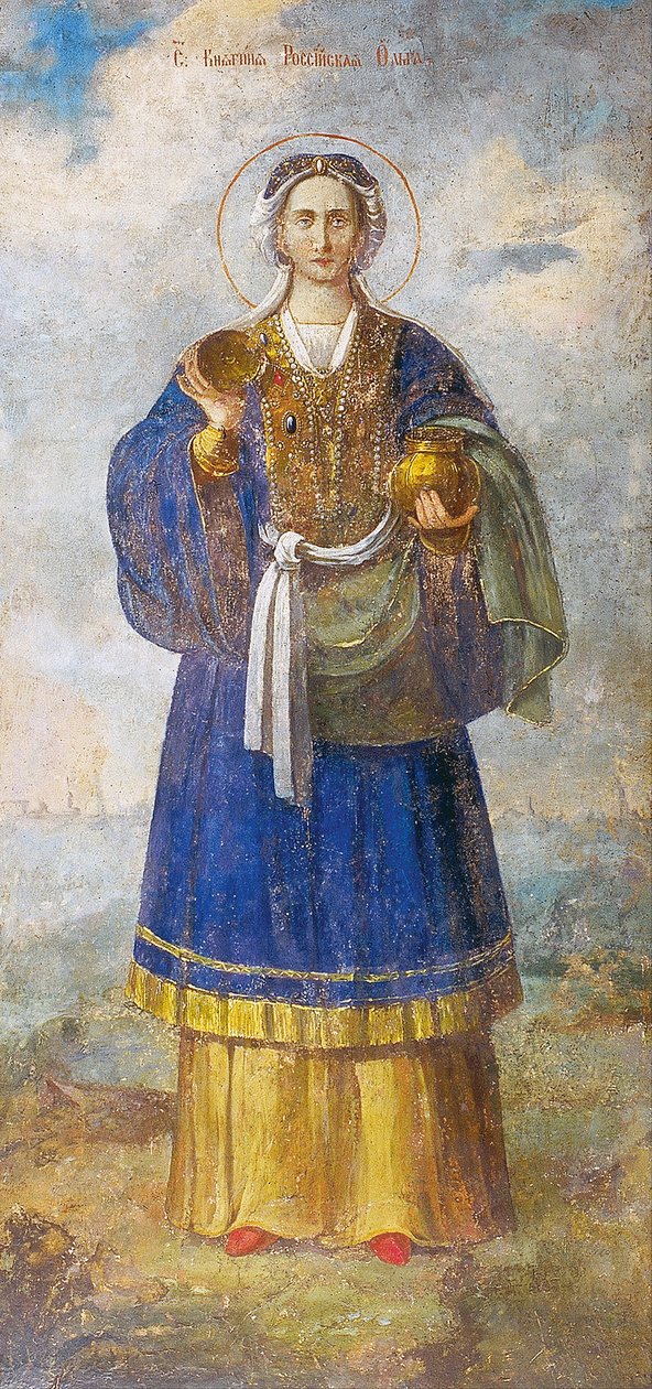 القديسة أولجا ، أميرة كييف ، حوالي عام 1700 (في الهواء الطلق) بواسطة المدرسة الروسية