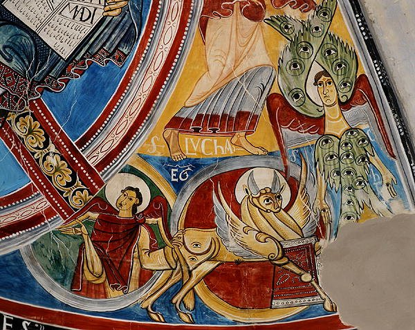الرمز الإنجيلي للقديس لوقا ، نسخة أصلية من القرن الثاني عشر (في الهواء الطلق) بواسطة مدرسة الاسبانية