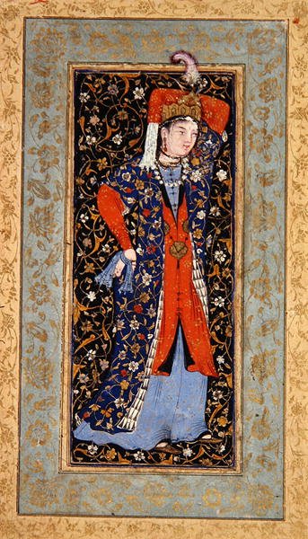 راقصة مع مناديل في كل يد ، حوالي 1560 (جواش بالحبر والذهب على ورق) بواسطة المدرسة الأوزبكية