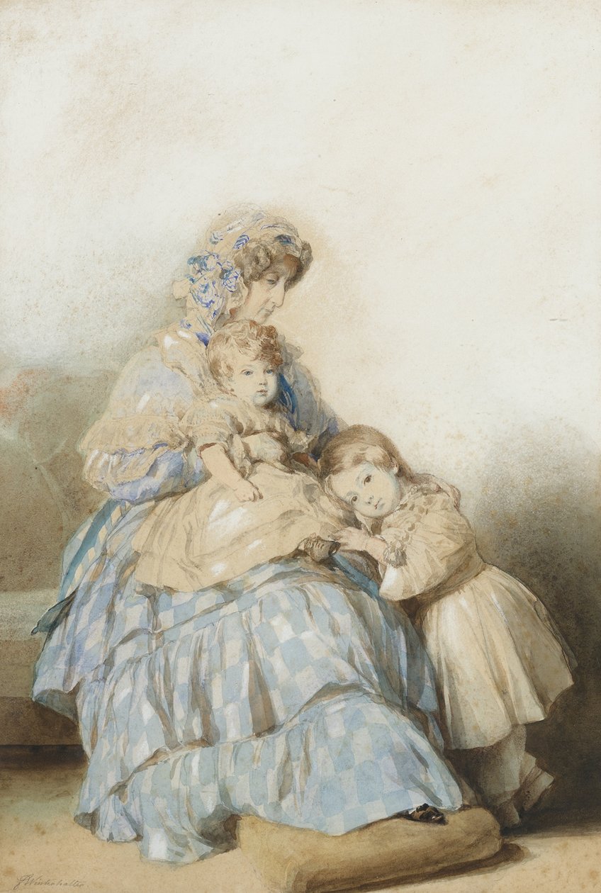 الملكة ماريا أماليا الفرنسية ، مع أطفال الأمير لويس ، دوق نيمور ، 1845 بواسطة مدرسة فرانز زافير وينترهالتر
