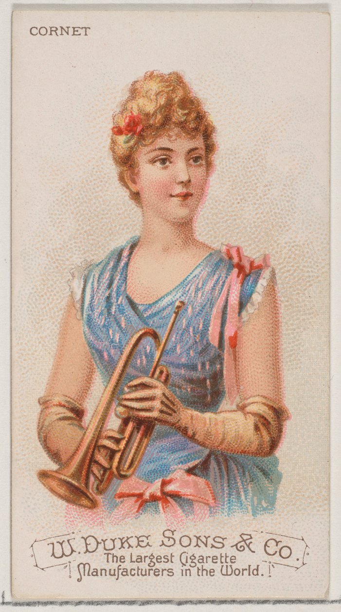 كورنيه ، من سلسلة الآلات الموسيقية N82 لسجائر ماركة ديوك ، 1888. ، 1888. بواسطة شوماخر وإيتلينجر