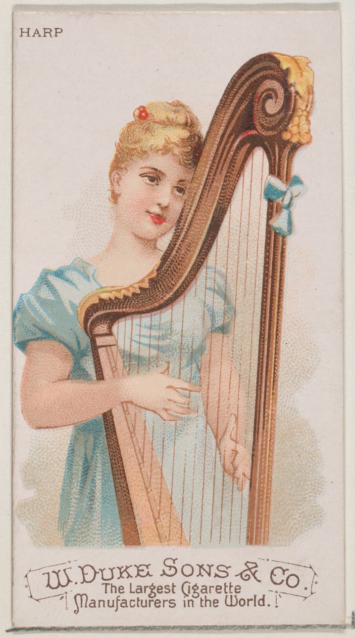 Harp ، من سلسلة الآلات الموسيقية N82 لسجائر ماركة Duke ، 1888. ، 1888. بواسطة شوماخر وإيتلينجر