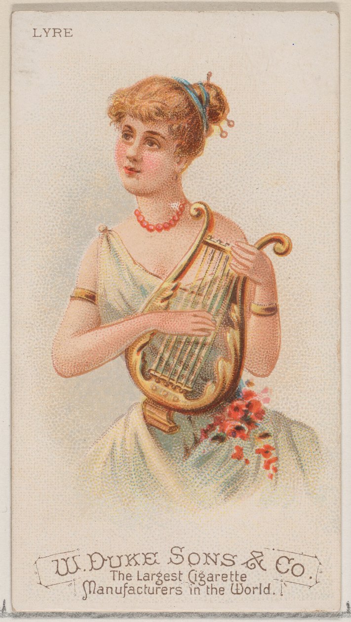 Lyre ، من سلسلة الآلات الموسيقية N82 لسجائر ماركة Duke ، 1888. ، 1888. بواسطة شوماخر وإيتلينجر