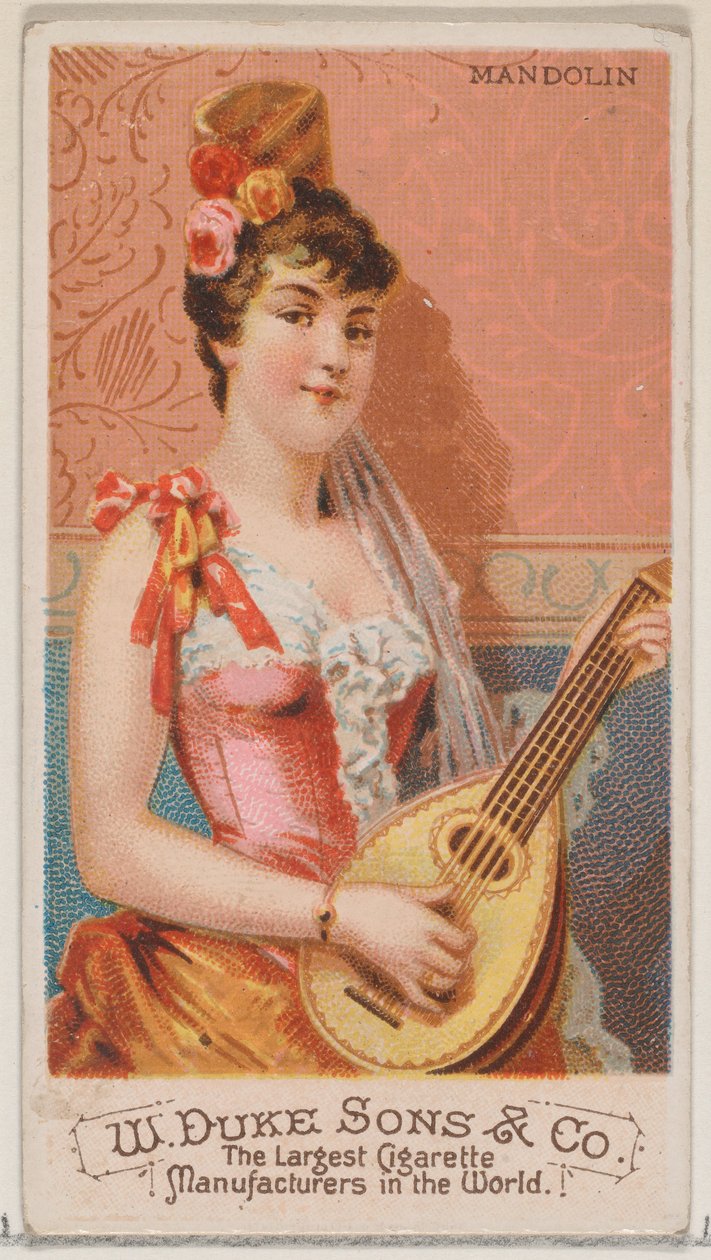 مندولين ، من سلسلة الآلات الموسيقية N82 لسجائر ماركة ديوك ، 1888. ، 1888. بواسطة شوماخر وإيتلينجر