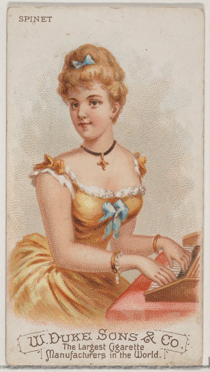 Spinet ، من سلسلة الآلات الموسيقية N82 لسجائر ماركة Duke ، 1888. ، 1888. بواسطة شوماخر وإيتلينجر