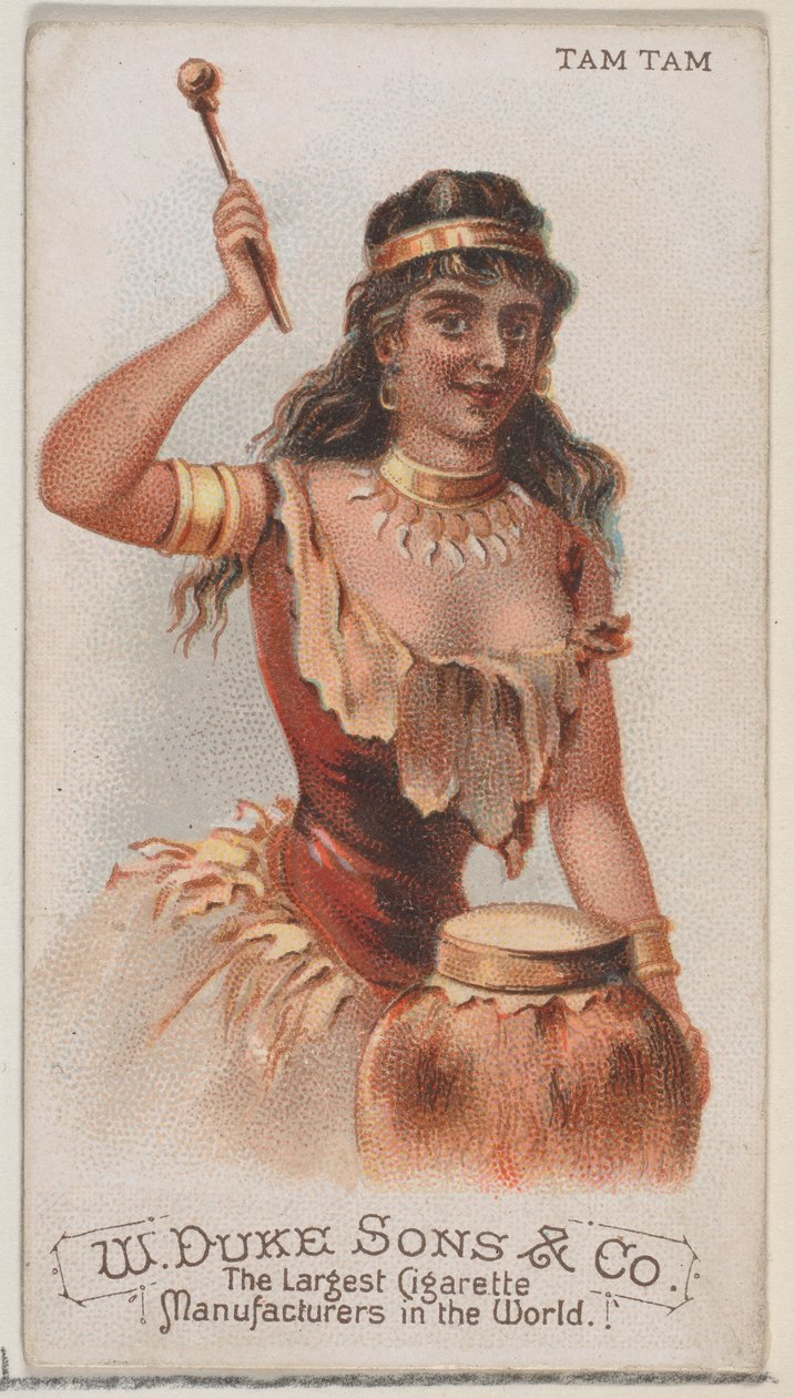 تام تام ، من سلسلة الآلات الموسيقية N82 لسجائر ماركة ديوك ، 1888. ، 1888. بواسطة شوماخر وإيتلينجر