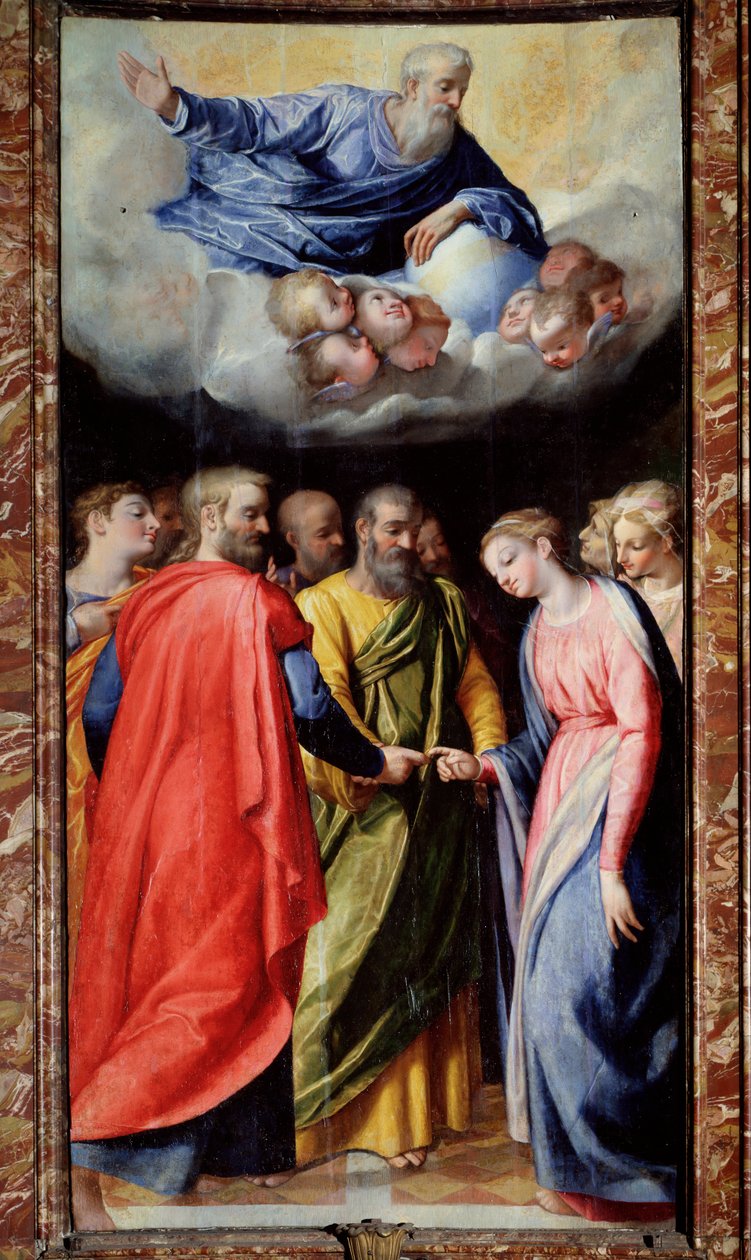 رسم زواج العذراء بواسطة Scipione Pulzone il Gaetano (1550-1598) و Giuseppe Valeriano (1542-1606) 1584-1588 روما ، كنيسة الجيسو ، كنيسة مادونا ديلا سترادا بواسطة Scipione Pulzone