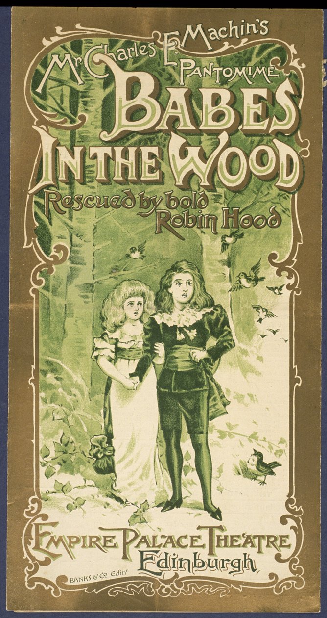 غلاف برنامج Babes in the Wood في مسرح Empire Palace Theatre ، إدنبرة بواسطة المدرسة الاسكتلندية