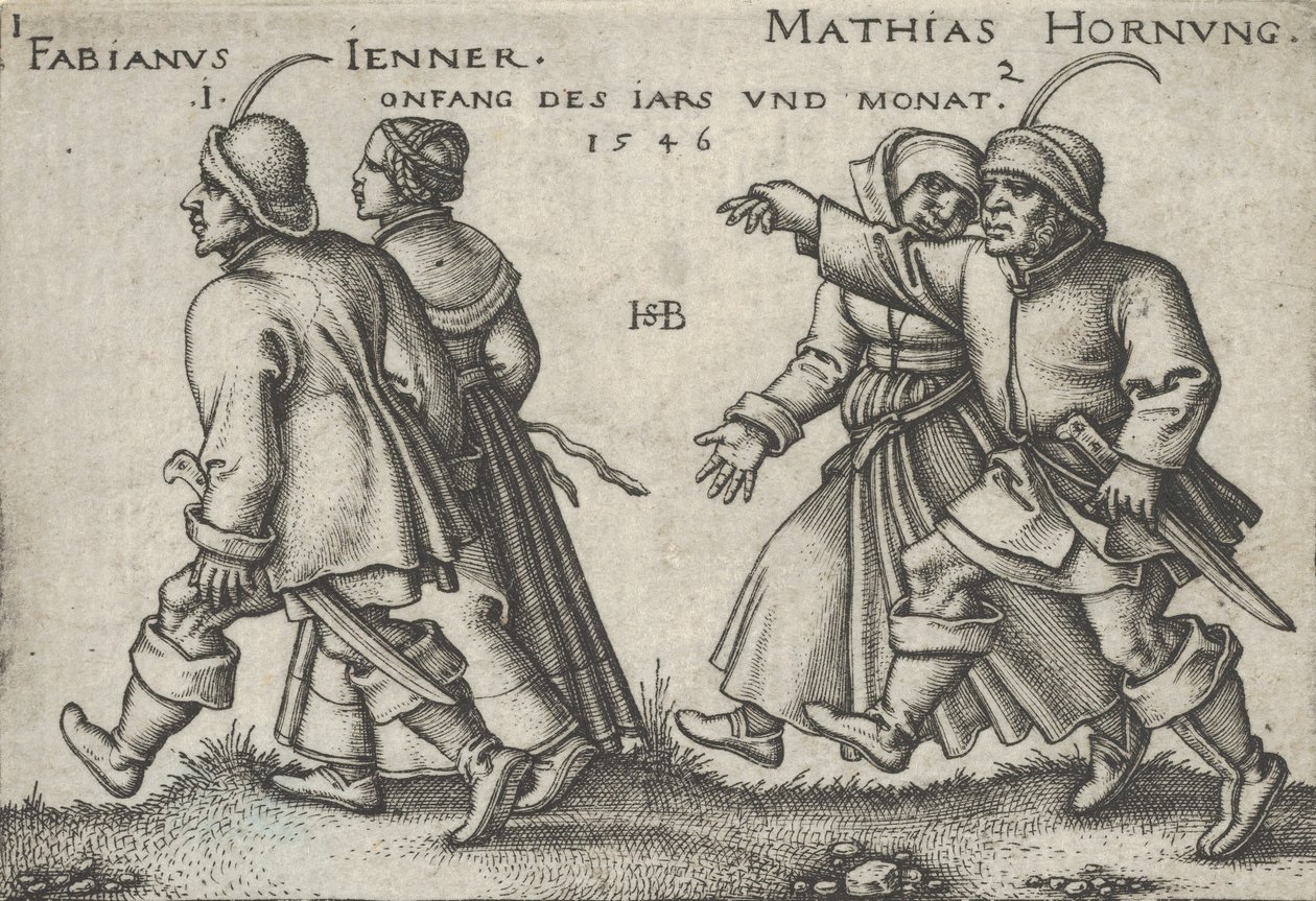 كانون الثاني (يناير) وشباط (فبراير) ، من عيد الفلاحين أو الاثني عشر شهرًا ، 1546. بواسطة سيبالد بيهام