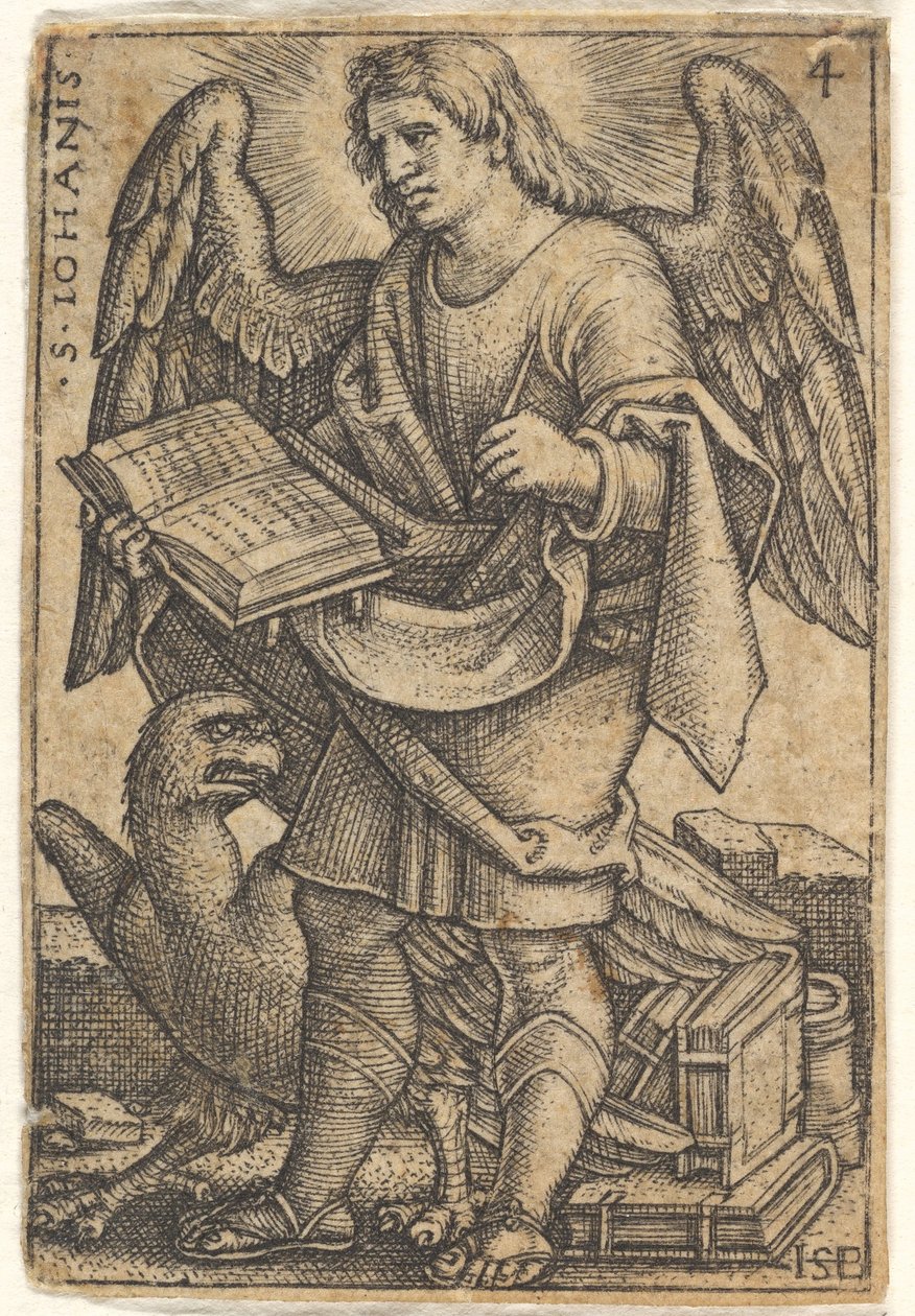 اللوحة 4: القديس يوحنا ورأسه مقلوب ثلاثة أرباع إلى اليسار ، وكتاب في كتابه ... ، 1541. بواسطة سيبالد بيهام