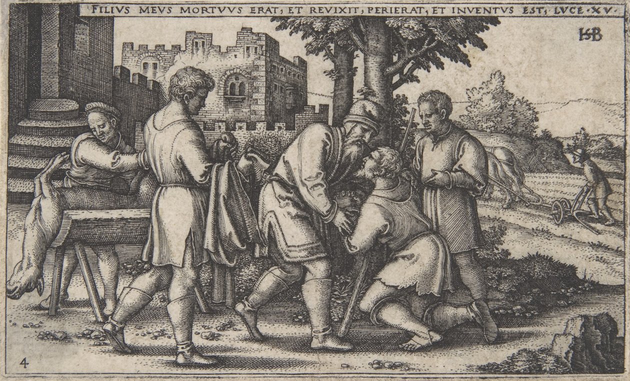عودة الابن الضال ، من تاريخ الابن الضال ، كاليفورنيا. 1540. ، بواسطة سيبالد بيهام