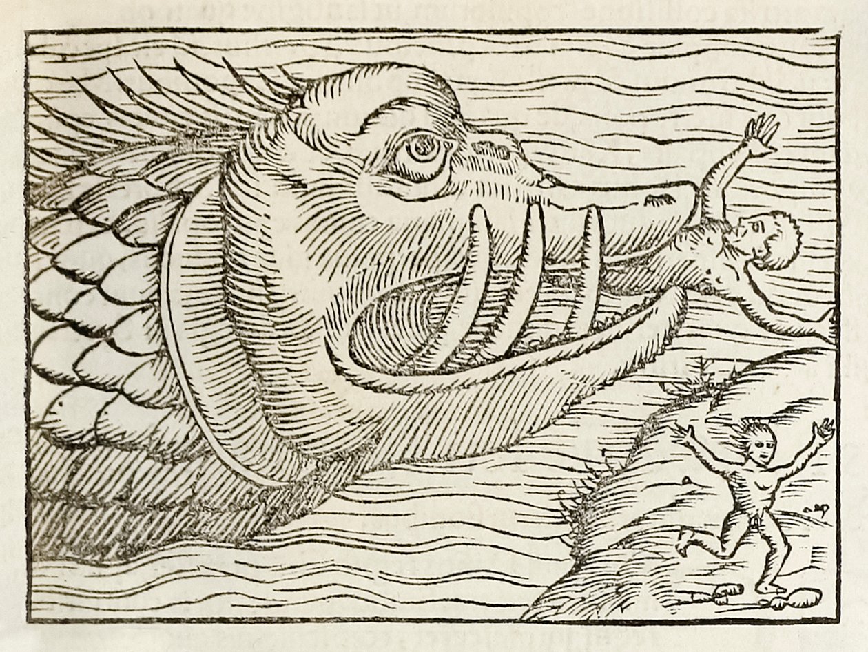الحوت الوحش يلتهم البشر ، من طبعة 1550 من Cosmographia بواسطة Sebastian Munster بواسطة سيباستيان مونستر
