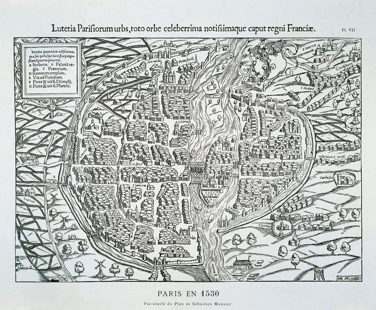 Paris city plan c.1530 (wood engraving) بواسطة سيباستيان (بعد) مونستر