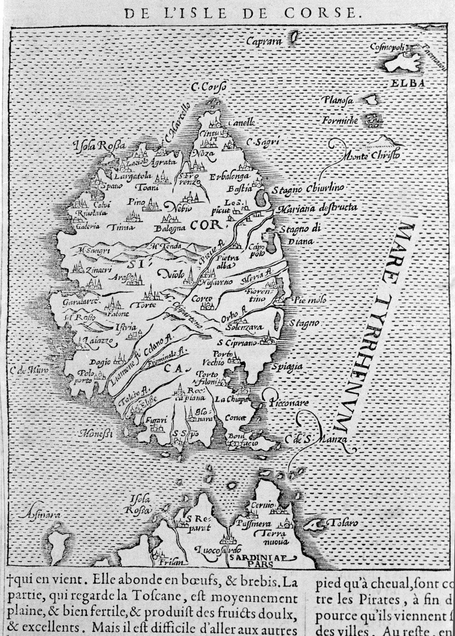 كورسيكا بعد "Cosmographia Universalis" لسيباستيان مونستر. بازل 1558 بواسطة سيباستيان مونستر