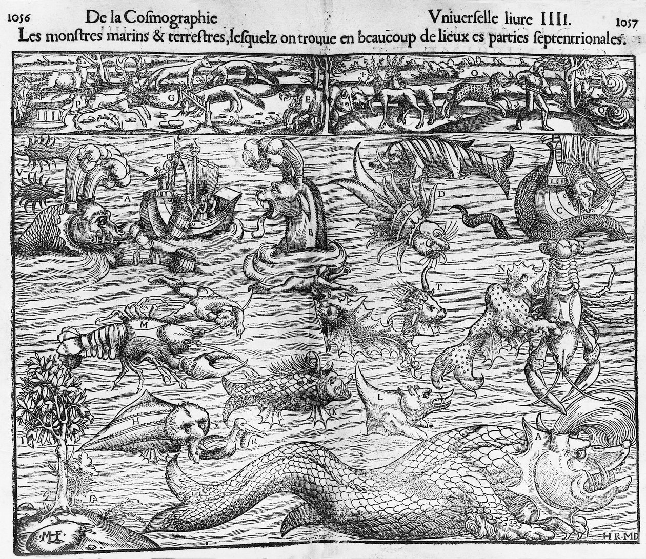 Sea and terrestrial monsters, illustration from Cosmographia Universalis, by Sebastian Munster (1489-1552) بواسطة سيباستيان مونستر