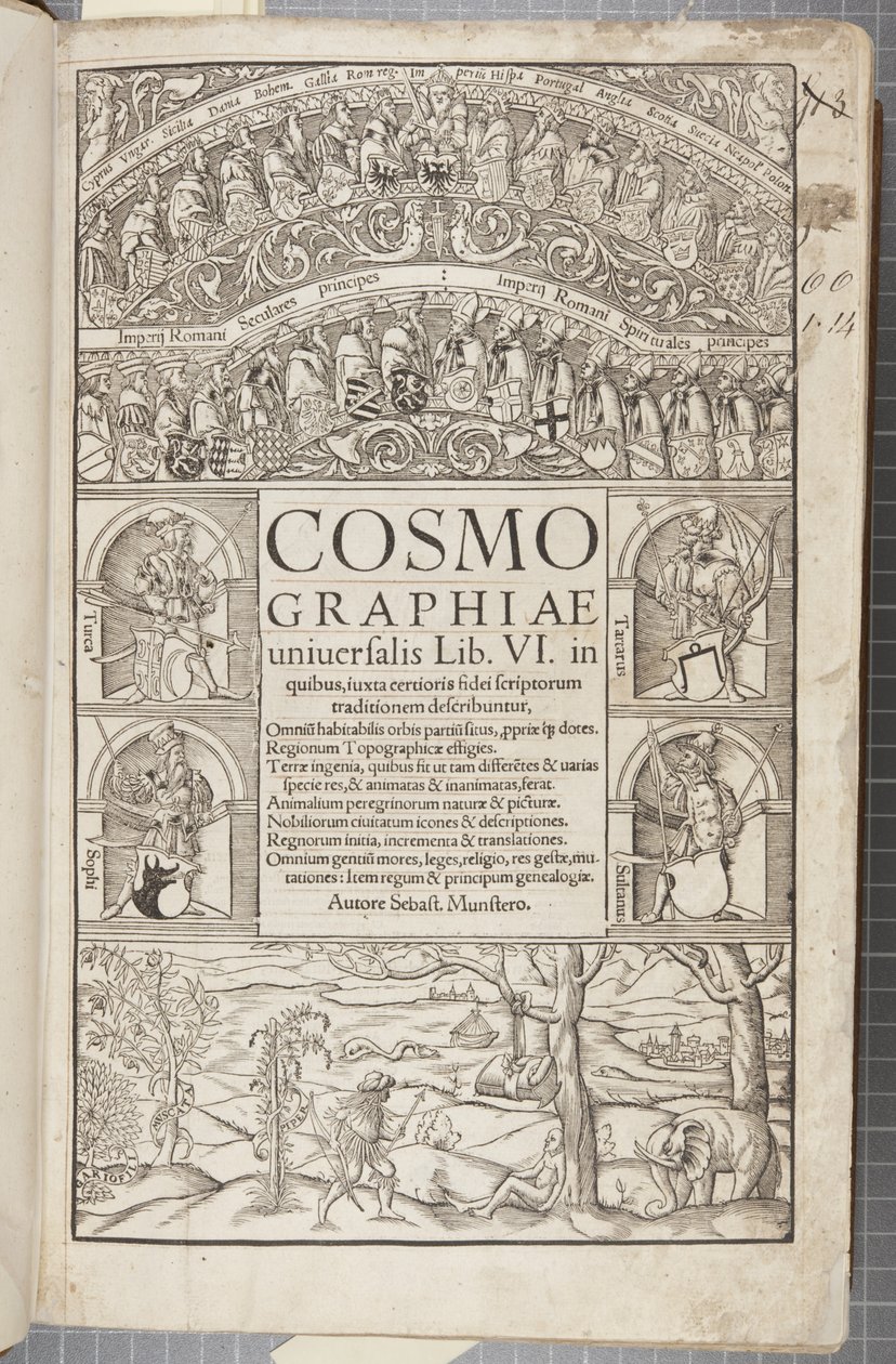 صفحة عنوان Cosmographia ، 1544 بواسطة سيباستيان مونستر