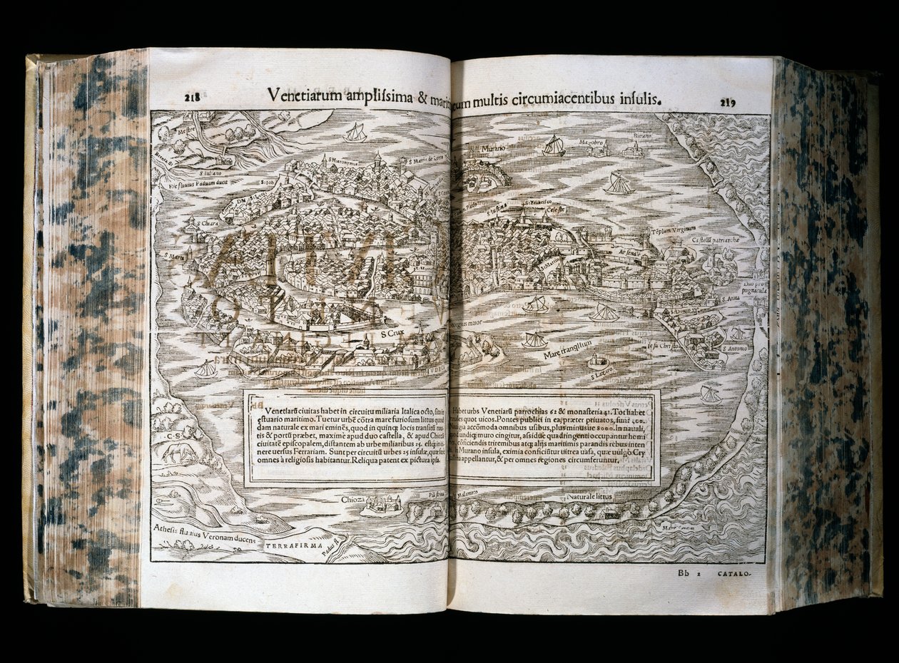 البندقية ، رسم توضيحي من Cosmographia ، لسيباستيان مونستر (1488-1552) ، نقش خشبي ، 31x22 سم ، طباعة H. Petri ، بازل بواسطة سيباستيان مونستر