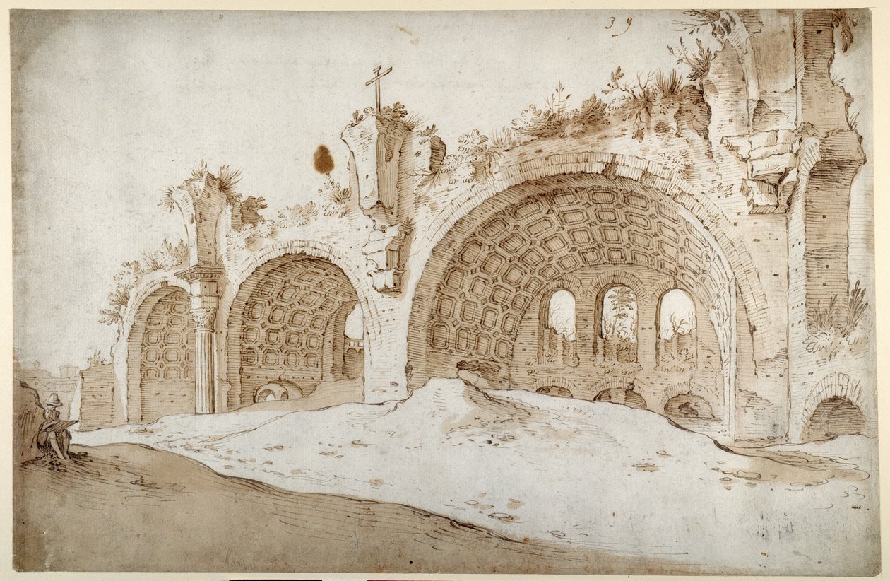 The Basilica of Constantine and Maxentius (pen & brown ink with brown wash on white paper) بواسطة سيباستيان فرانكس