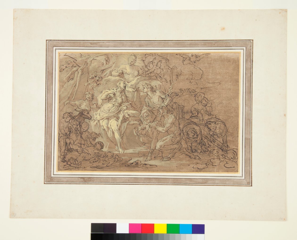 باخوس وأريادن حوالي عام 1715 (قلم وحبر فوق طباشير أسود على أرضية بنية) بواسطة سيباستيانو كونكا
