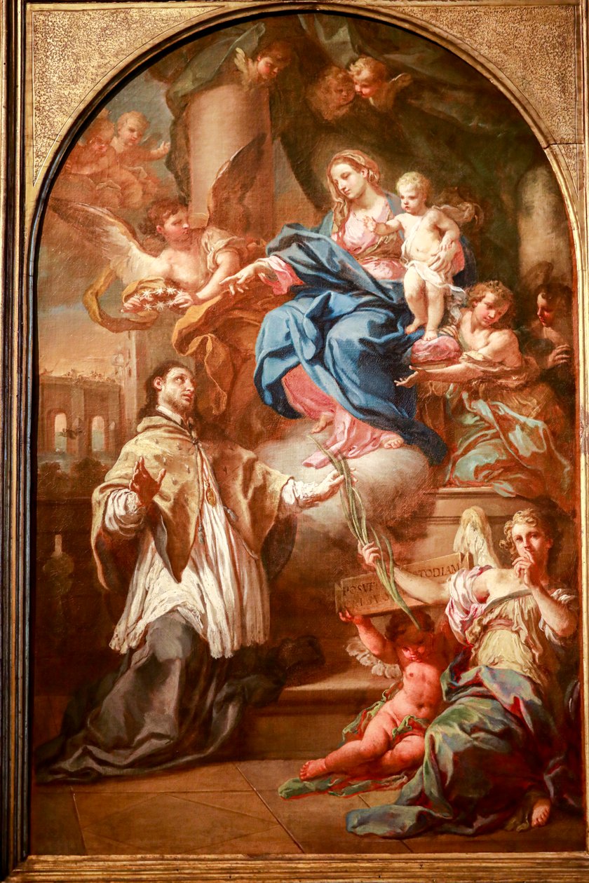 العذراء والطفل مع القديس يوحنا نيبوموسين ، قبل عام 1732 ، زيت على قماش بواسطة سيباستيانو كونكا