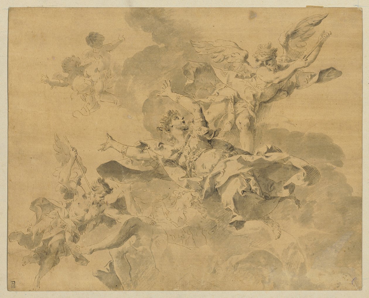 ملكة سلمت إلى الجحيم من قبل الملائكة المنتقمين ، 1676-1746 (قلم وحبر وغسل على ورق) بواسطة سيباستيانو جاليوتي