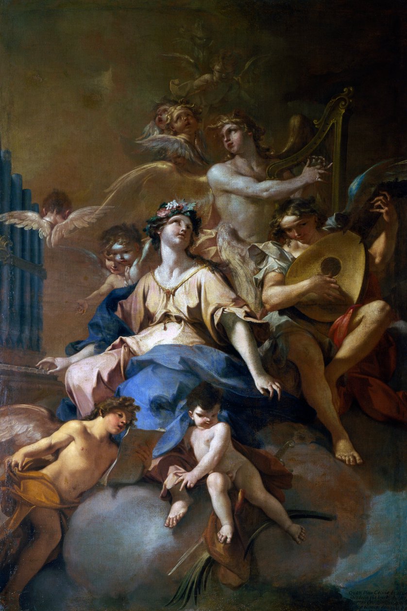 Glory of St Cecilia with musical angels, c.1720 (oil on canvas) بواسطة سيباستيانو جاليوتي