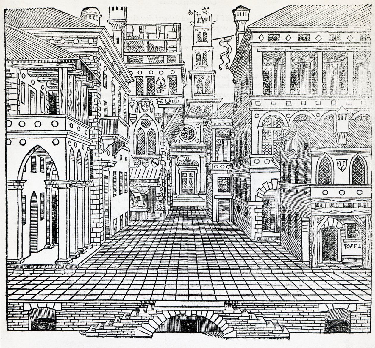 Magic scene, theatrical scene design by Sebastiano Serlio (1475-1554), illustration from Treatise on Architecture, Book II بواسطة سيباستيانو سيرليو