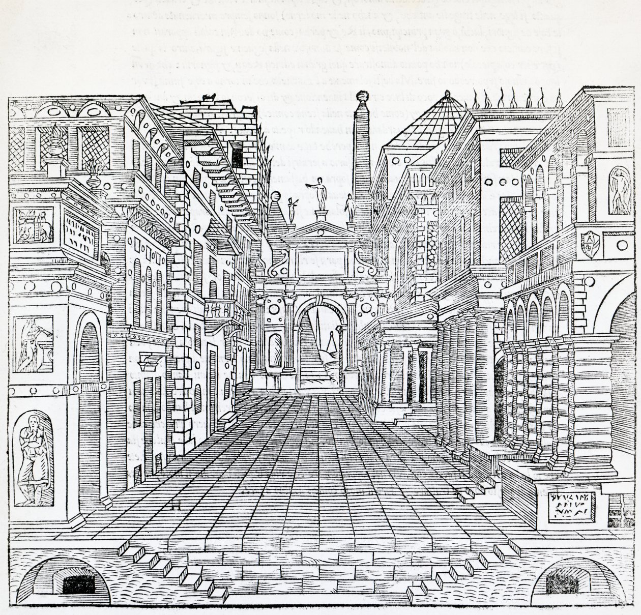 Magic scene, theatrical scene design by Sebastiano Serlio (1475-1554), illustration from Treatise on Architecture, Book II بواسطة سيباستيانو سيرليو