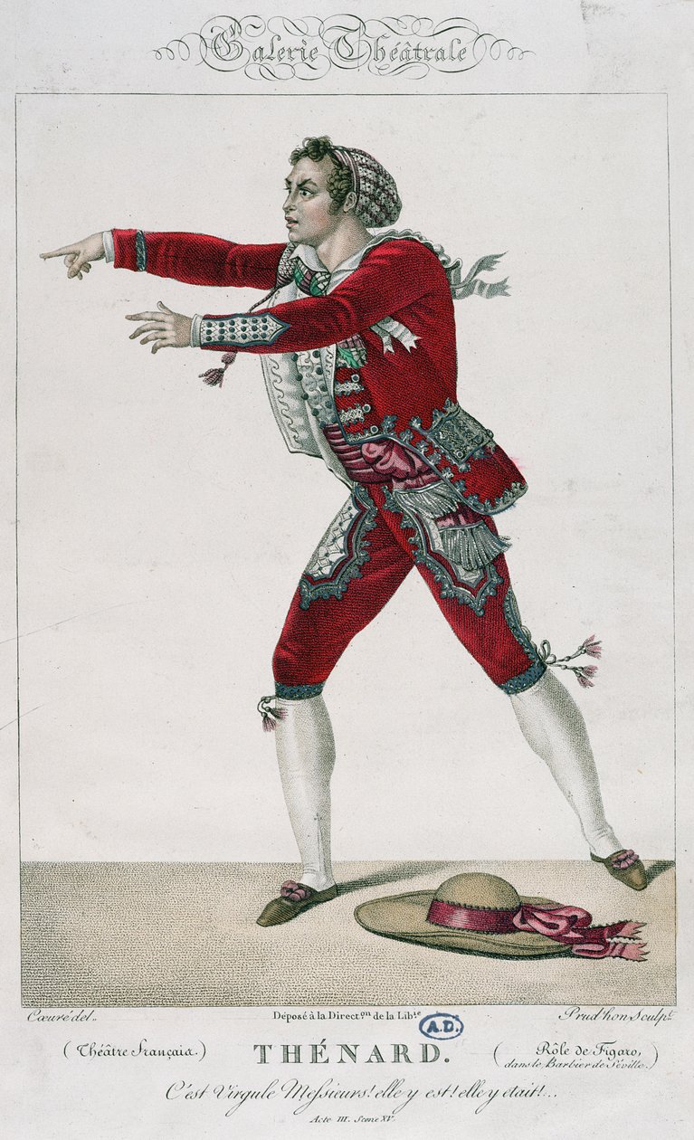الممثل ثينارد في دور فيجارو في "حلاق إشبيلية" بقلم بيير أوجوستين كارون دي بومارشيه (1732-1997) بواسطة سيباستيان كويور