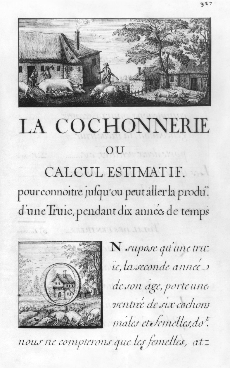 Ms 260 tome IV صفحة عنوان "La Cochonnerie ou calcul مُقدَّر ..." من "Oisivetes de M. Vauban الذي يحتوي على عدة مذكرات أو Ramas بطريقته الخاصة" بواسطة سيباستيان لو بريستري دي فوبان