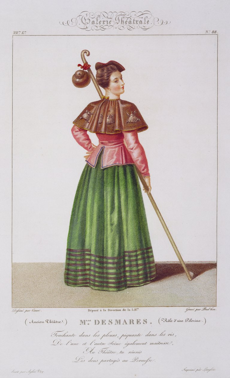 Mademoiselle Desmares في دور الحاج ، لوحة 88 من المعرض المسرحي ، نقشها جان برودون (مواليد 1778) حانة. 1812-1834 بواسطة سيباستيان بعد كويور