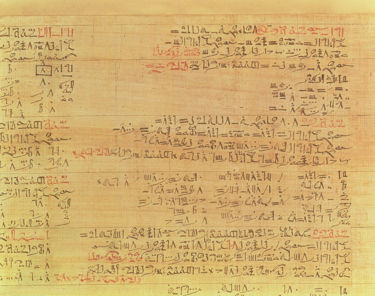 تفاصيل البردي الرياضي Rhind ، فترة Hyksos ، الأسرة الخامسة عشرة ، c.1550 قبل الميلاد ورق البردي انظر أيضا 9712 بواسطة الفترة الانتقالية الثانية المصرية