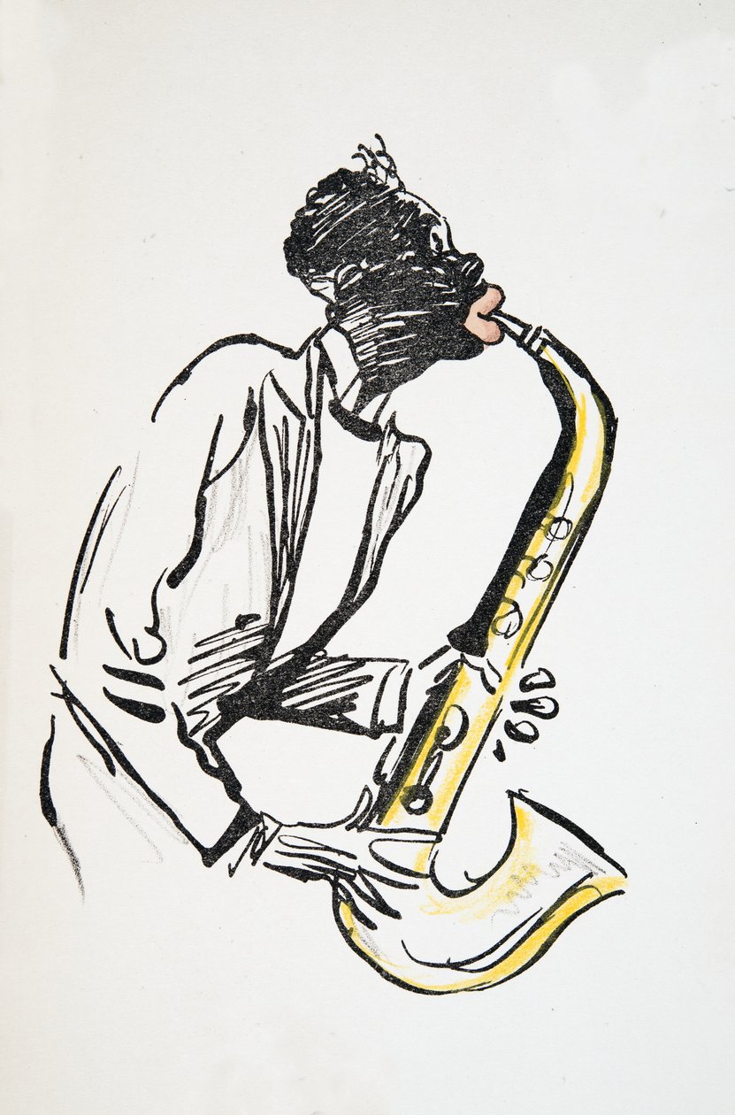 عازف الساكسفون ، من وايت بوتومز ، حانة. 1927 (طباعة كتلة ملونة) بواسطة سيم