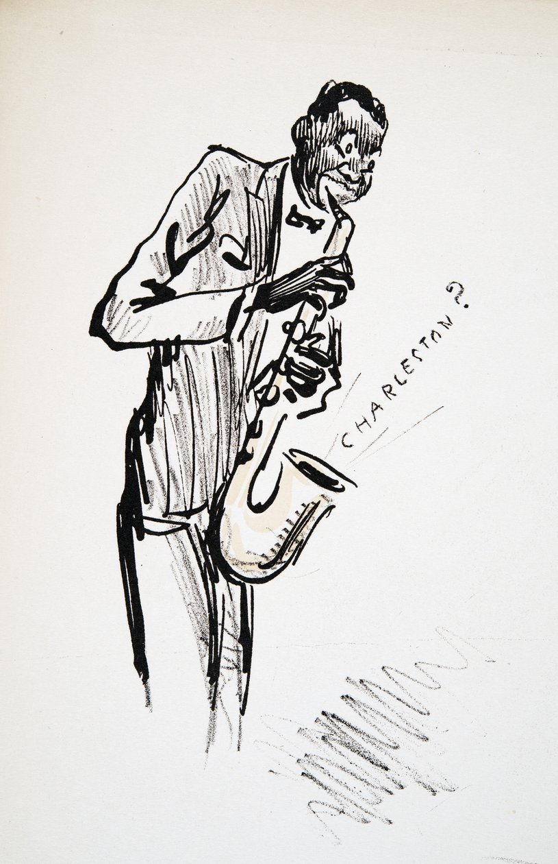 عازف الساكسفون ، من White Bottoms ، حانة. 1927 (طباعة كتلة ملونة) بواسطة سيم