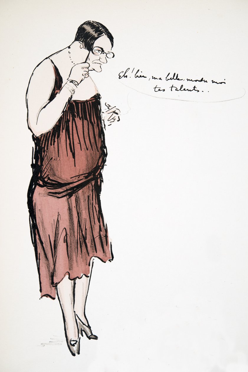 متخنث في فستان أحمر مع بنس نيز ، من وايت بوتومز ، حانة. 1927 (طباعة كتلة ملونة) بواسطة سيم