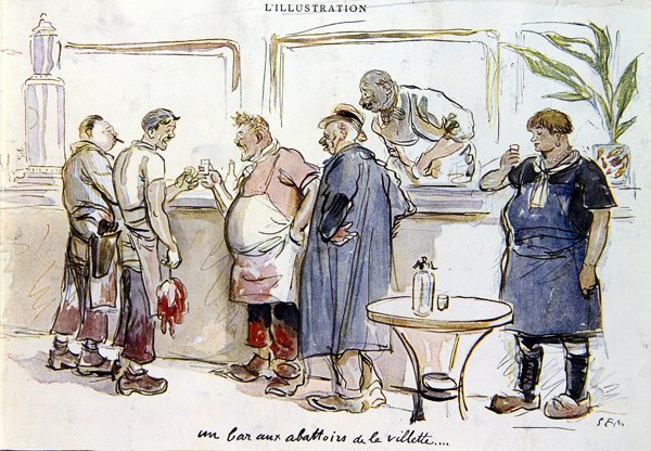 شريط في Abattoirs de la Villette ، حوالي 1925-30 (لون ليثو) بواسطة سيم